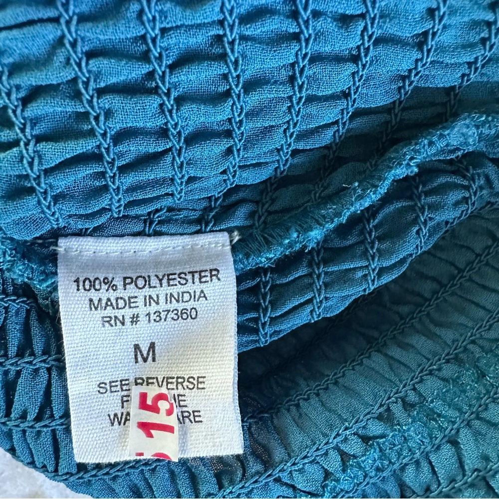 Teal Smocked Crop Top NWT Sheer Bell Sleeve Boho Cottagecore Festival Top M - Picture 11 of 16
